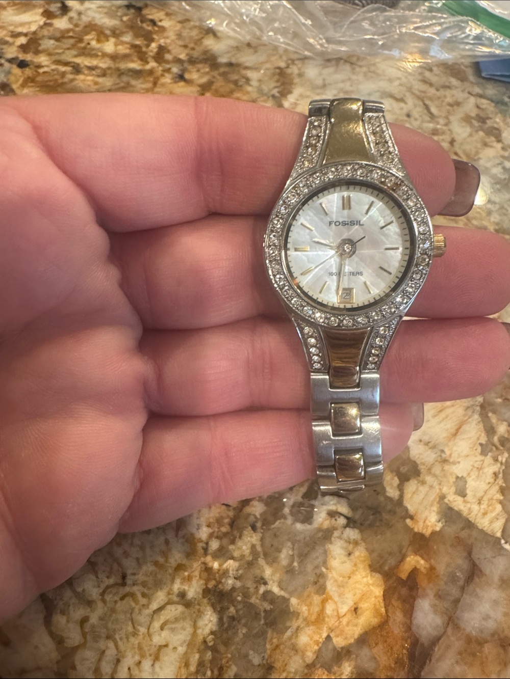 Fossil Two-Tone Silver and Gold Crystal Accent Women's Watch